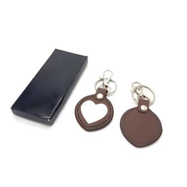 Porte-clés cuir métal coeur