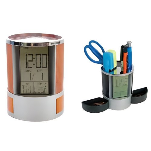 Pot à crayons avec horloge multifonctions